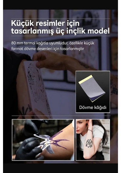 Aımo Mr3 Bluetooth Dövme Stencil Yazıcısı Kablosuz Termal Transfer Yazıcı 100 Adet + 30 Metre Rulo Hediyedir