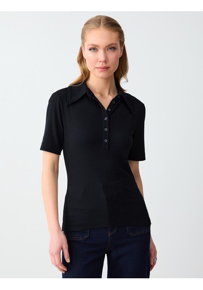 Jimmy Key Jimmy Key Siyah Polo Yaka Truvakar Kol Örme Bluz 6sw035505900