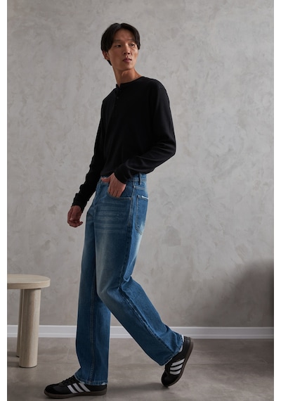 Erkek Baggy Jean Pantolon Koyu Mavi