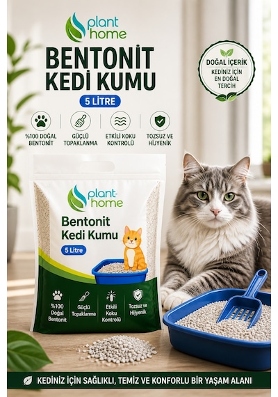 Bentonit Kedi Kumu 5 Litre Doğal Topaklanan, Güçlü Koku Kontrolü, Yüksek Emilim Diğer