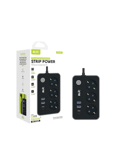 Akım Korumalı Priz, 3x Priz Soketi, 2x Usb Girişi, 1x Type-c Girişi, Tasarruflu Uzatma Kablosu, Çocuk Korumalı Ada 0