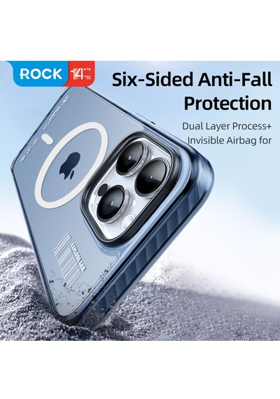 Rock Space Apple Uyumlu iPhone 15 Promax Kılıf Magsafe - Antishock Buzlu Mavi