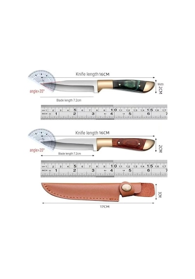 Valkyrie Paslanmaz Çelik Kamp Bıçağı 16 Cm Outdoor Av Bıçağı Deri Kılıflı Kompakt Bıçak Kahve