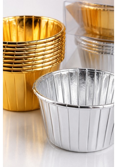 Cupcake Kapsülü 24'lü 12 Gold 12 Gümüş Varaklı Asetat Kutulu Kek Muffin Pişirme Ve Sunum Kapsülü Diğer