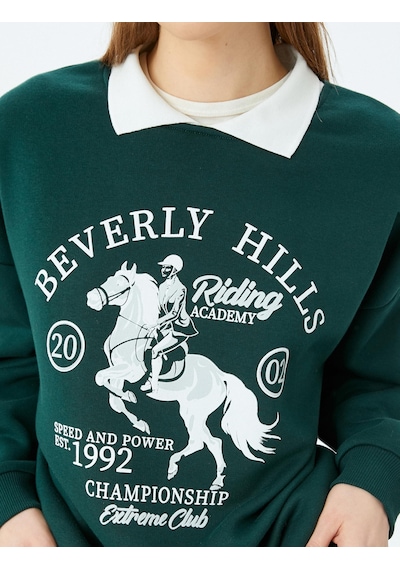 About Blank Polo Yaka Kolej Baskılı Şardonlu Oversize Sweatshirt Acı Kahverengi