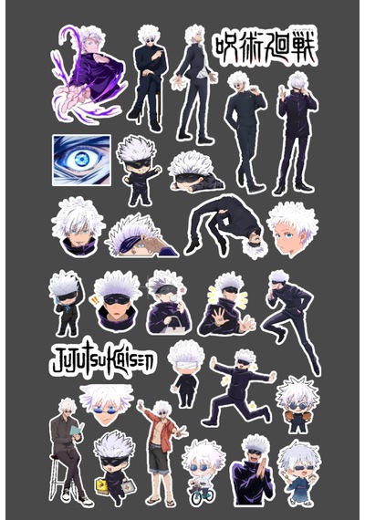 Satoru Gojo- Jujutsu Kaisen Anime Çıkartması 2 Li Etiket Seti Mavi