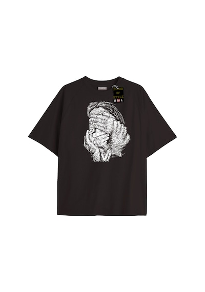 Flood Of Style Siyah Oversize T-shirt El Yüz Tasarımı Özel Tasarım