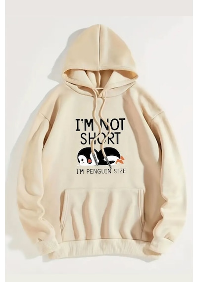 Uyguntarz I'm Not Short Baskılı Unisex Oversize Sweatshirt Bej