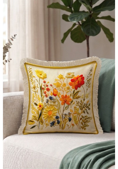 Çiçek Desenli Bahar Bahçe Saçaklı Yastık Kılıfı - Botanik Floral Boho Vizon Püsküllü Kırlent Kılıfı Sakin Esinti Ritüel Çiçek Desenli Bahar Bahçe Saçaklı Yastık Kılıfı - Botanik Floral Boho Vizon Püsküllü Kırlent Kılıfı Sakin Esinti Ritüel
