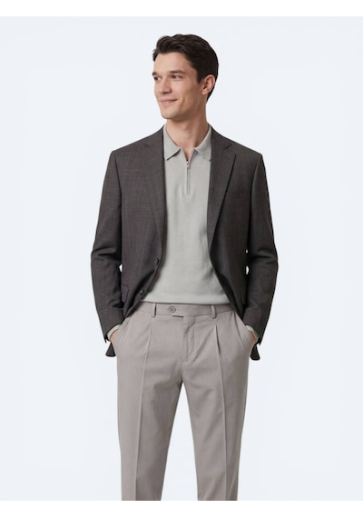 Kip Renkli Mikro Modern Fit Yün Karışımlı Ceket