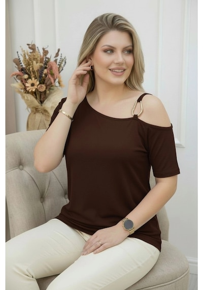 Tokalı Askılı Bluz Kahverengi