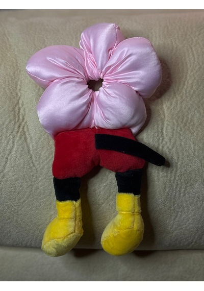 Mickeyy Mouse Figürlü Saten Puantiyeli Scrunchie Simit Toka - Çılgın Topuz Tokası Açık Pembe