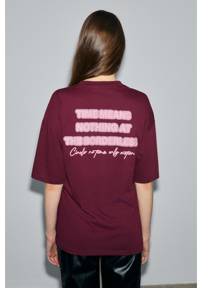 Grımelange Kıvato Kadın Pamuk Yumuşak Kumaşlı Baskı Detaylı Bordo T-shirt Bordo