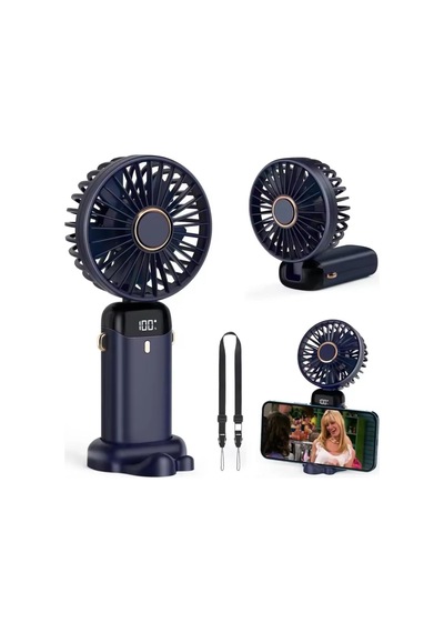 Mini El Fanı 5 Kademeli Dijital Led Göstergeli Boyun Askılı Mini Klima Vantilatör Mor