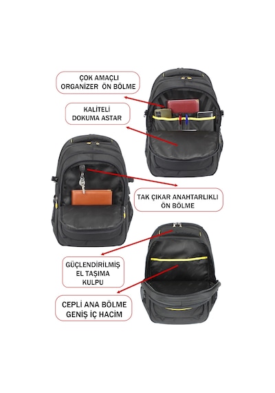 Dada 09 17,3 inç Siyah Laptop Sırt Çantası 60 Litre Usb Typc-E Aparat Darbe Emici Koruma