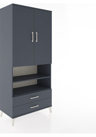 Hyperion Dolap 5 Raflı Tek Çekmeceli 2 Kapaklı 88x44x195 Antrasit-antrasit Antrasit