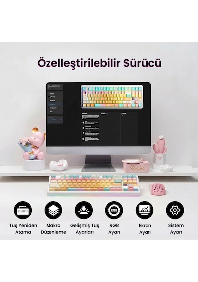 Aula F87 Pro V2 Mekanik Rgb Tkl Meteor Ice Cream Switch Kablosuz Makrolu Hot Swap Klavye Orange Juice