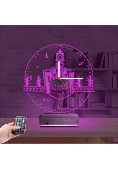 Luvivia Mekke Kabe Cami Saatli 3d Lamba - Masa Gece Lambası Şeffaf