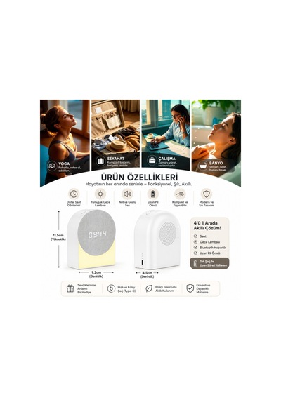 Polham 4in1 Arada Bluetooth Uyku Hoparlörü Gece Lambası, Dijital Saat, Alarm Ve Rahatlatıcı Uyku Sesleri
