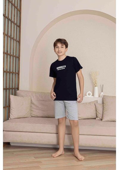 Kıpırık Baby Erkek Çocuk Lacivert Desenli Şortlu Pijama Takımı-1267 Lacivert