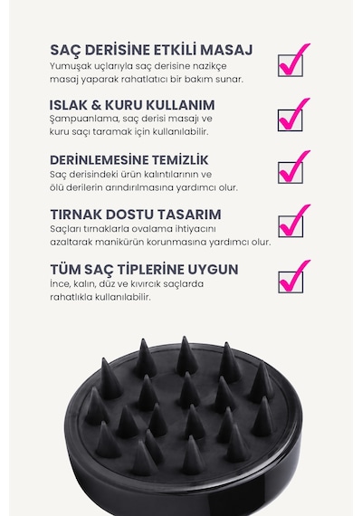 Saç Bakım Fırçası, Saç Derisine Masaj Yapan Şampuan Tarağı, Duş Fırçası Siyah