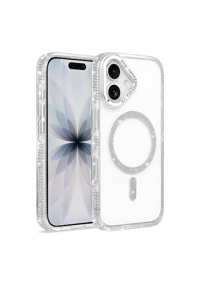 Adige iPhone Uyumlu 17 Kılıf Tera Taşlı Magsafe Kablosuz Şarj Özellikli Gümüş