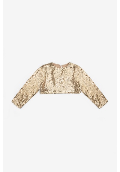 Le Mabelle Altın Uzun Kollu Pullu Kız Çocuk Crop Bluz Altın