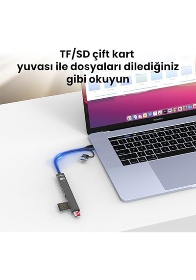 Chb025 Usb-a Ve Type-c Girişli 2 Type-c 1 Usb-a Sd Micro Sd Tf Kart Okuyucu Çoklayıcı Dönüştürücü
