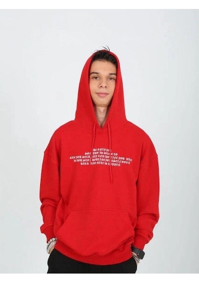 Marions Erkek Çocuk Yazılı Kapüşonlu Sweatshirt-15238 Kırmızı
