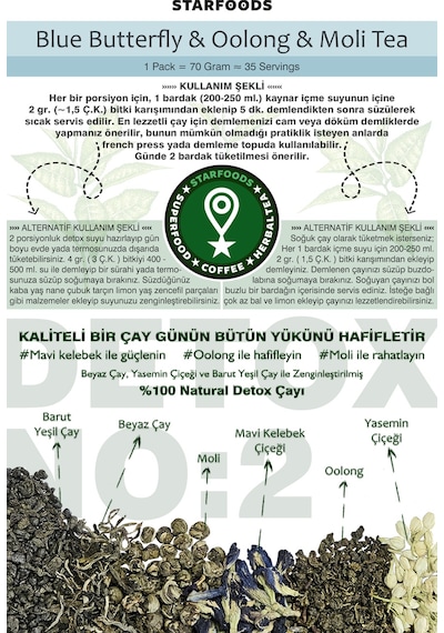 Mavi Kelebek & Oolong & Moli Mixed Herbal No: 2  Tea Beyaz Çay Yeşil Çay Yasemin Çayı