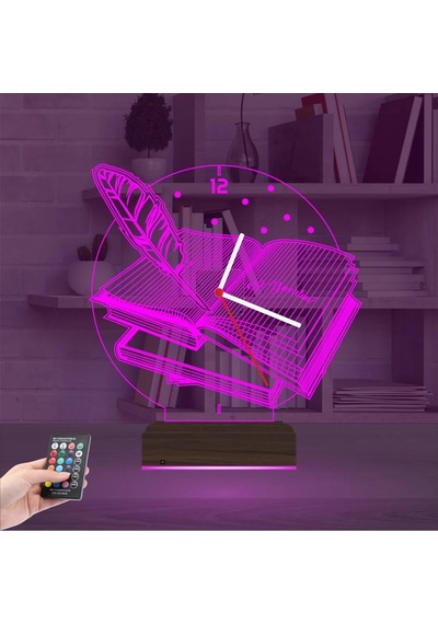 Luvivia Öğretmen Hediye Kitap Tasarım Kişiye Özel Saatli 3d Lamba - Masa Gece Lambası