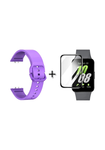 Forzacase Samsung Galaxy Fit 3 İle Uyumlu Silikon Kordon Kayış + Ekran Koruma Filmi - Fc440 Lila