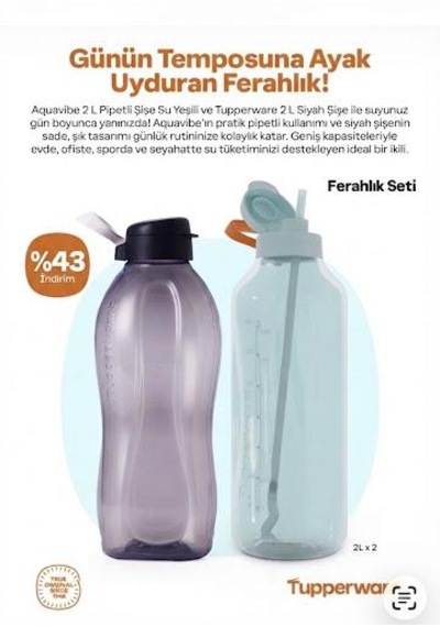 Tupperware Aqua Vipe 2 Lt Şişe Pipetli Ve 2 Lt Siyah Şişe Bej - Yeşil