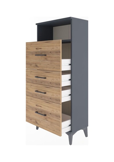 Arges Dolap Tek Raflı 4 Çekmeceli 60x30x134 Antrasit-çam Antrasit