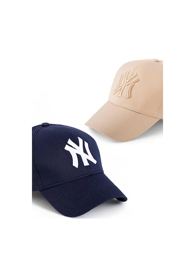 Unisex 2'li Set Lacivert ve Bej Renk Ny New York Beyzbol Şapka - Unisex Lacivert - Bej