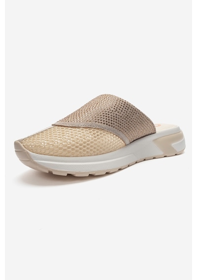 Luvishoes Glea Bej Taşlı Fileli Burnu Kapalı Kadın Terlik Bej