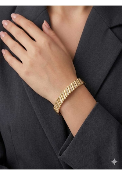 Kadın Gold Renk Antialerjik Çelik Taşlı Modern Tasarım Kelepçe Altın