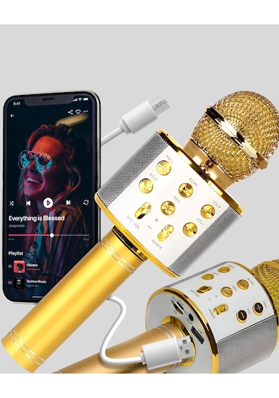 Karaoke Mikrofonu Bluetooth Usb Aux Girişli Yankı Efektli