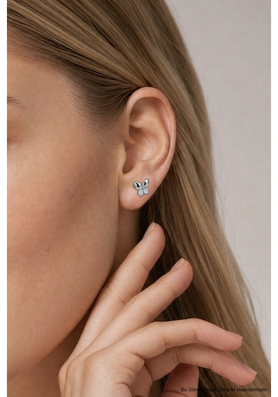 Minik Kelebek 18 Ayar Beyaz Altın Kaplama Gümüş Flat-lobe Piercing