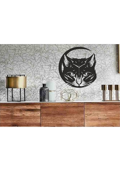 Kedi Temalı Dekoratif Ahşap Duvar Saati Ahşap