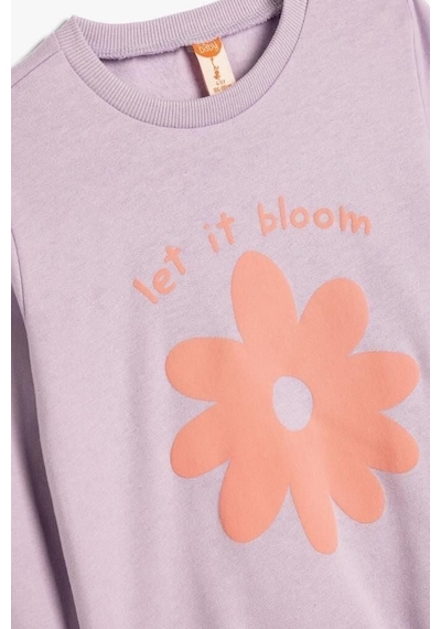 Koton Kız Bebek Çiçekli Sweatshirt Uzun Kollu Bisiklet Yaka Pamuklu Lila