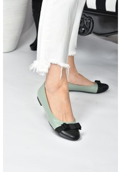 Fox Shoes Yeşil/Siyah Kadın Babet D726019509 Yeşil - Siyah