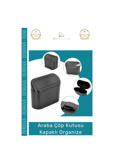 Otoaksesuar Araç İçi Ergonomik Hijyenik Dayanıklı Otomobil Çöp Kutusu Kapaklı Organize Siyah