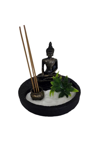 T. Concept Dekoratif Mini Zen Bahçesi, Buda Heykeli, Zen Felsefesi Ev Ofis Dekorasyonu Siyah Yuvarlak Metal Diğer