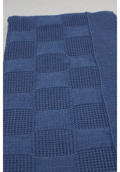 Yumuşak Örgü Battaniye Karo 130x170 Cm İndigo Tek Kişilik Tv Battaniyesi Dekoratif Ve Hafif Indigo