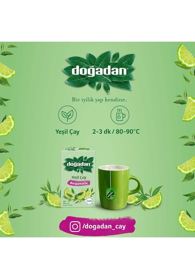 Doğadan Bergamotlu Yeşil Çay Süzen Poşet 50'li