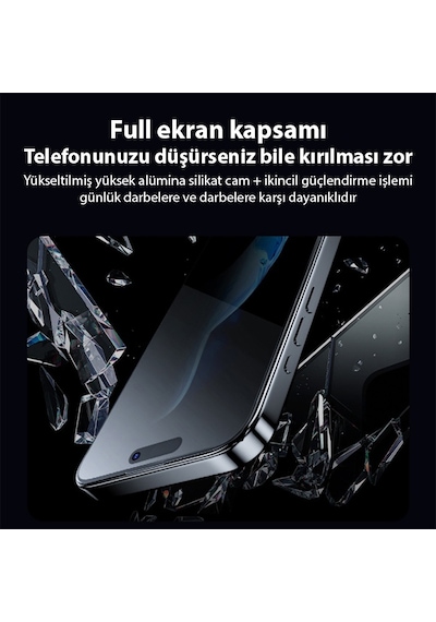 Ally Apple iPhone 15 Pro Uyumlu 3d Full Privacy Gizlilik Cam Ekran Koruyucu A