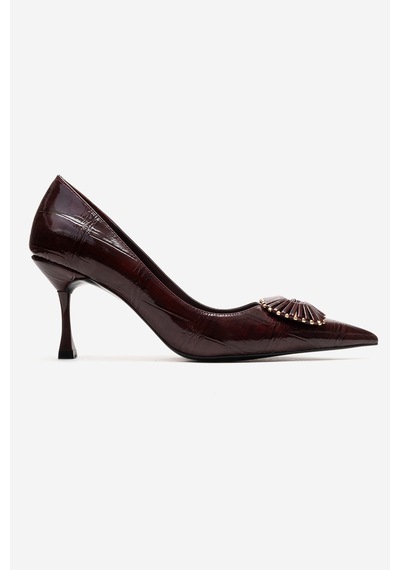 Luvishoes Rebel Bordo Baskılı Tokalı Kadın Topuklu Ayakkabı Bordo