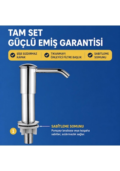 Valkyrie Ankastre Sıvı Sabunluk Pompası Tezgah Üstü Deterjanlık Uzatma Hortumlu Gümüş