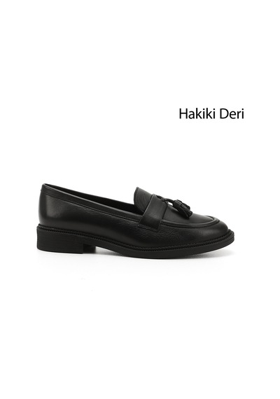 Gönderi(R) Gönderi R Siyah Hakiki Deri Püsküllü Loafer Ayakkabı Siyah